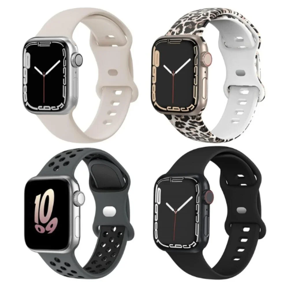 4 Pack Apple Watch Silicone Bands Compatible with 44mm 45mm 49mm Case